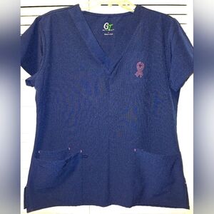 Women's GT breast cancer ribbon scrub top